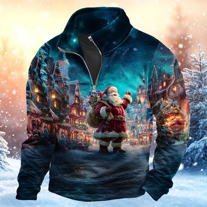 Christmas Santa Long Sleeve Zip Sweatshirt