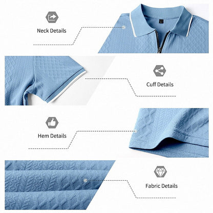 Zipper Textured Waffle Polo