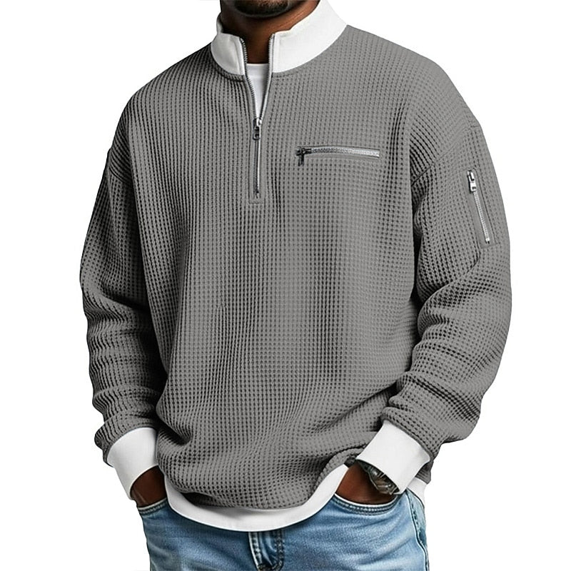 Half Zipped Waffle Polo Shirts