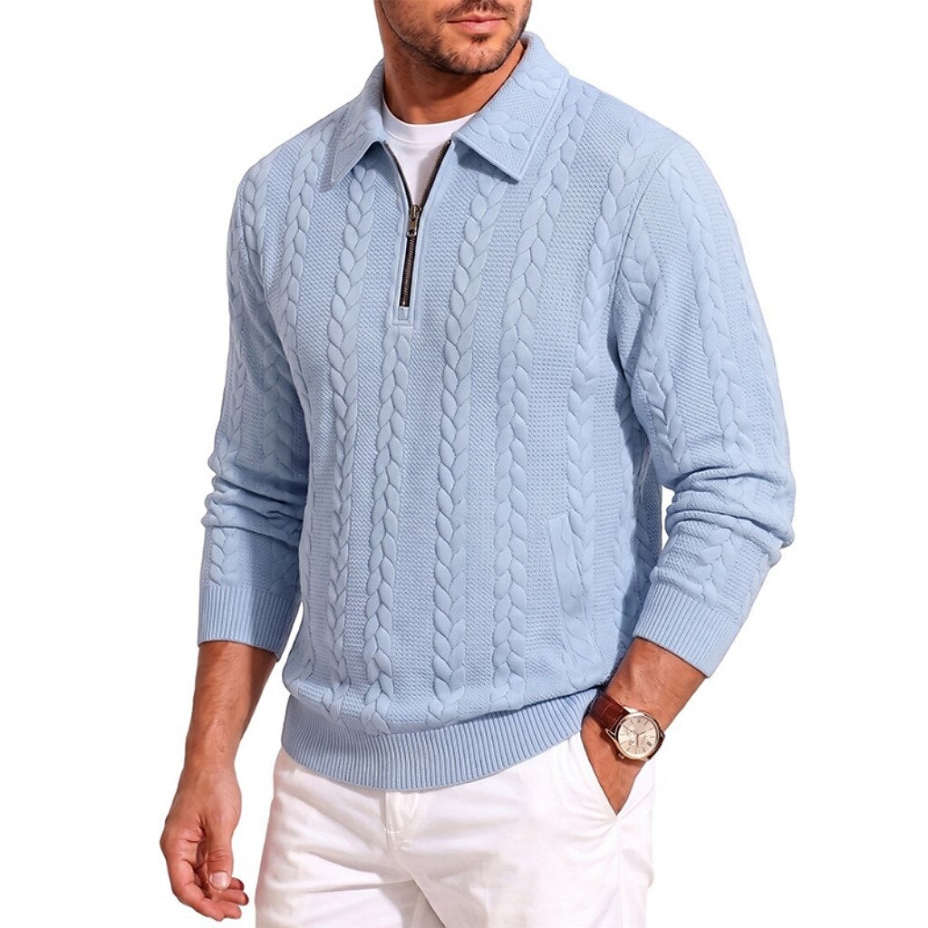 Soft Textured Jacquard Quarter Zip Polo