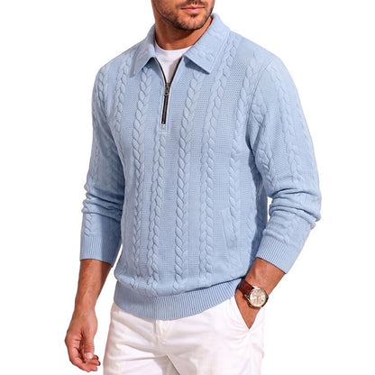 Soft Textured Jacquard Quarter Zip Polo