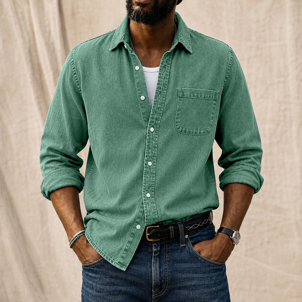 Washed Denim Cotton Casual Shirt