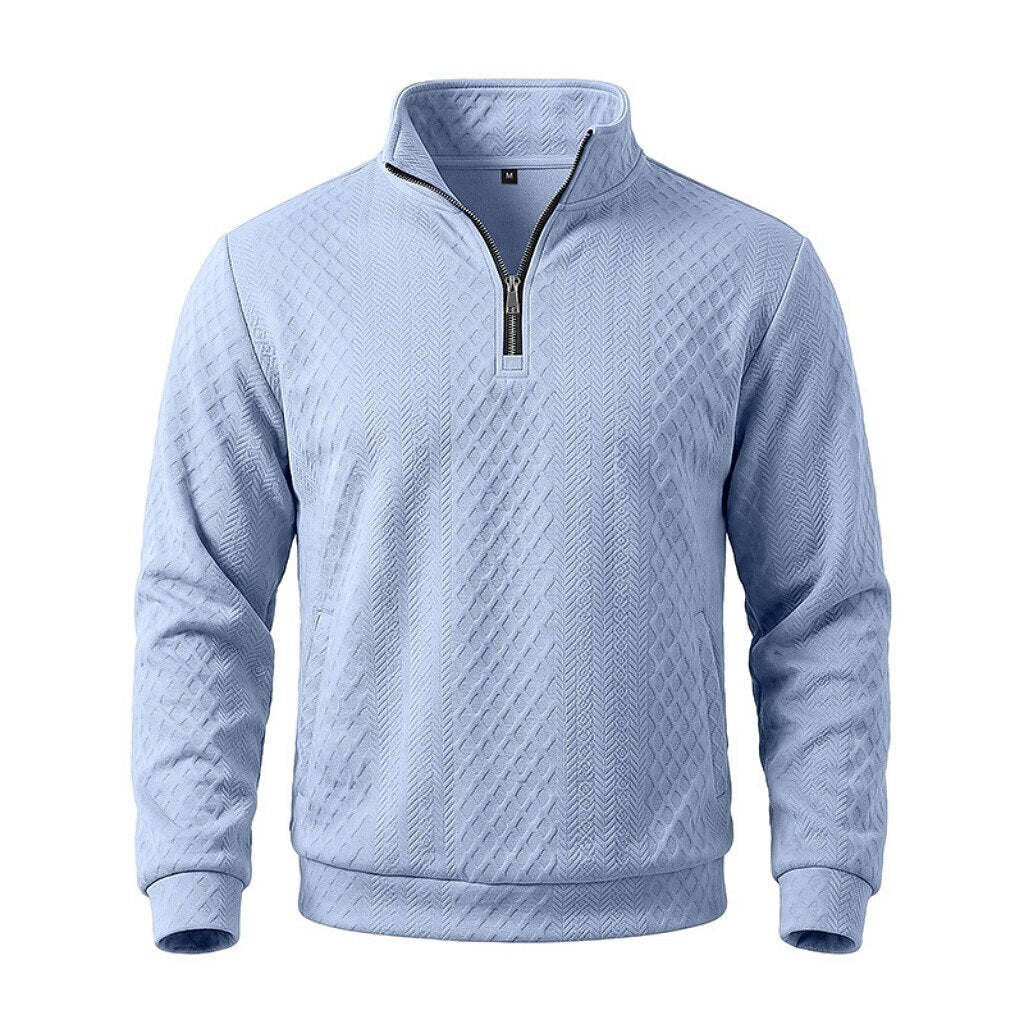 Textured Jacquard Stand Collar Sweatshirt