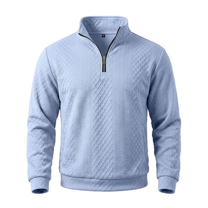 Textured Jacquard Stand Collar Sweatshirt