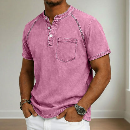Vintage Washed Cotton Henley T-Shirt