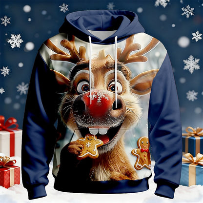 Christmas Rudolph Moose Holiday Pullover Hoodie