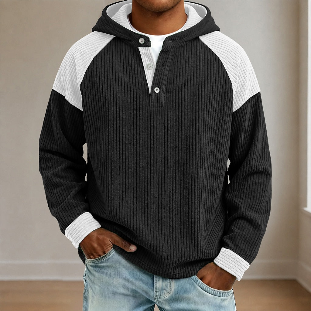 Colorblock Textured Corduroy Hoodie