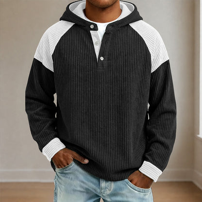 Colorblock Textured Corduroy Hoodie