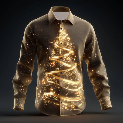 Christmas Sparkling Tree Lights Button Shirt