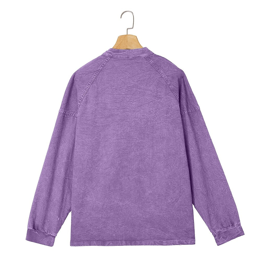 Soft Washed Long Sleeve Henley Shirt