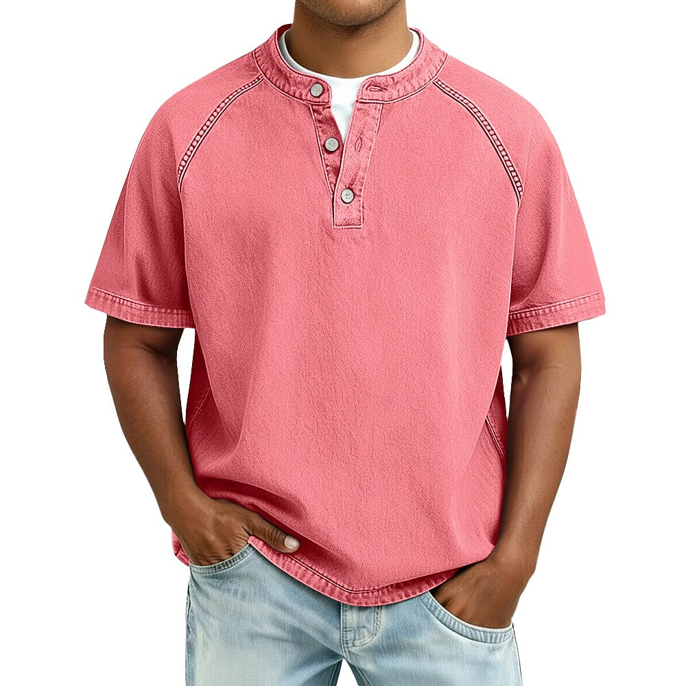 Lightweight Henley Shirt-Acid Wash Vintage Casual Top for Men