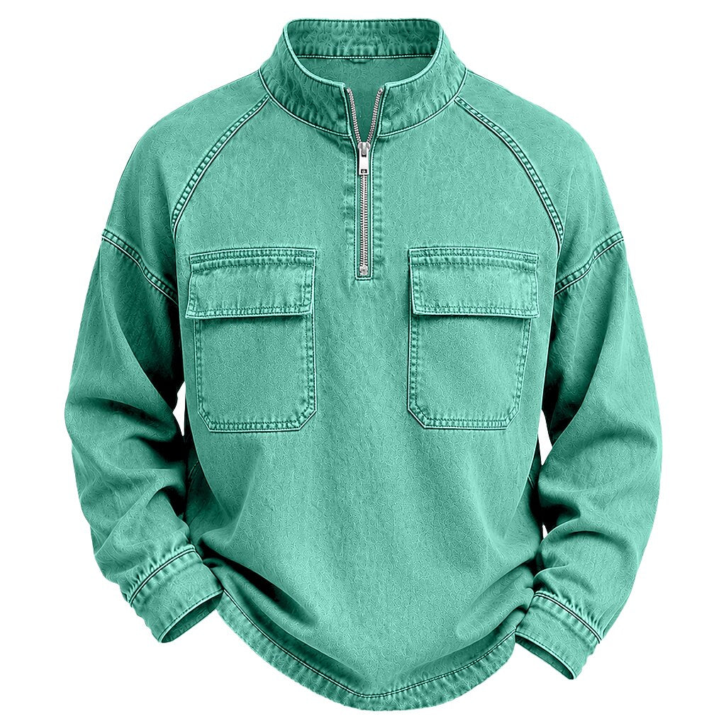 Broken-in Quarter Zip Cotton Henley Shirt
