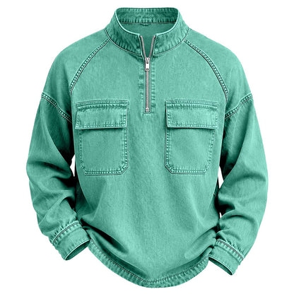 Broken-in Quarter Zip Cotton Henley Shirt