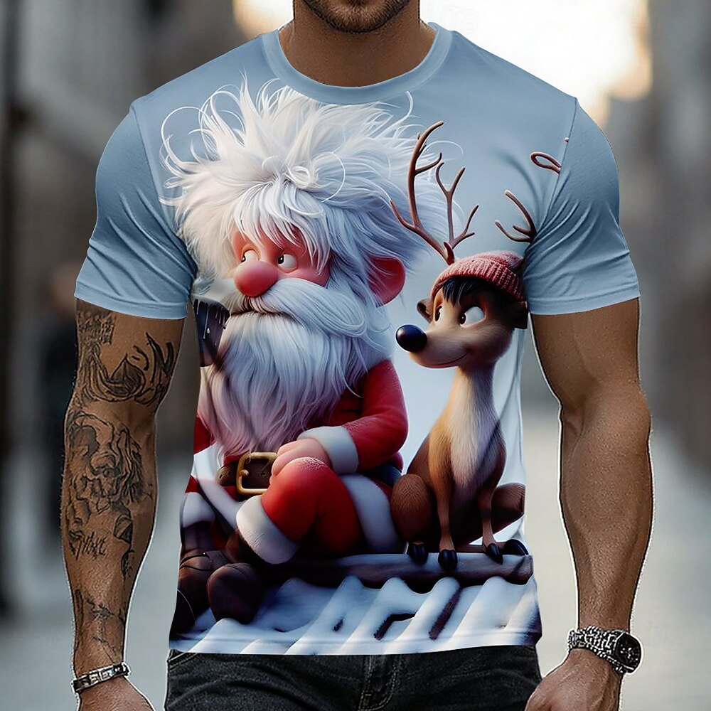 Men's Santa Reindeer Christmas Graphic Tee