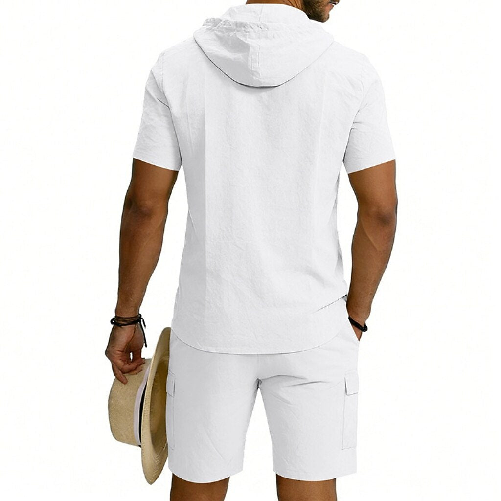 Men's 2-Piece Linen Set-Shirt and Shorts