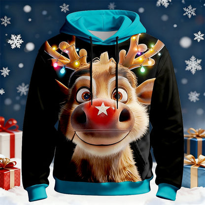 Christmas Rudolph Moose Festive Drawstring Hoodie
