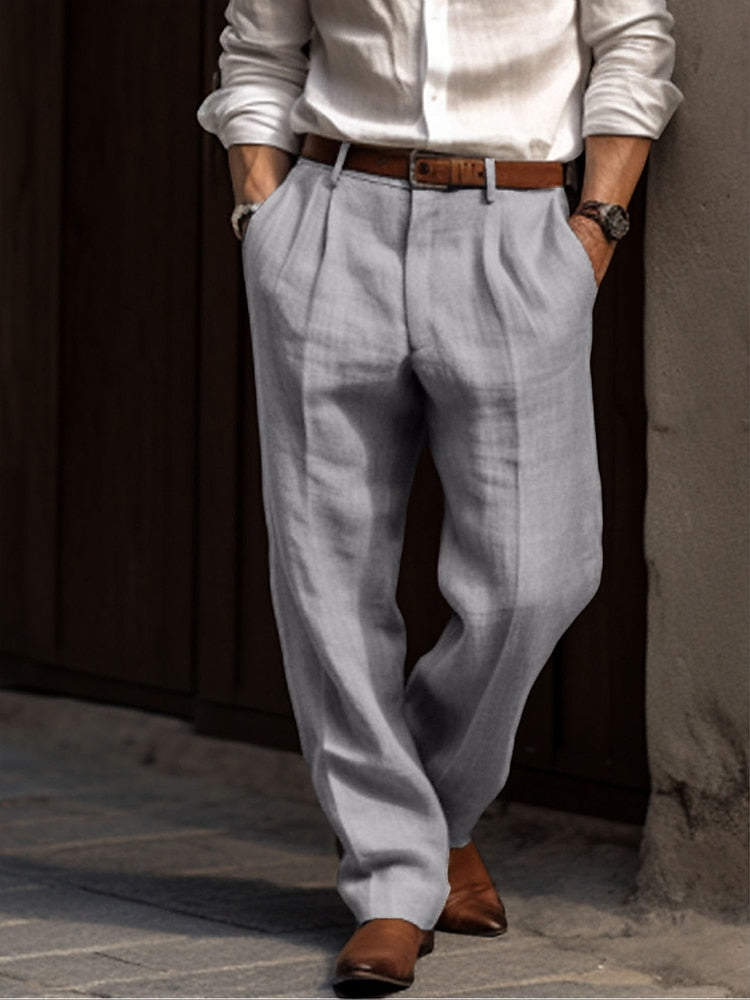 Men's Cotton Linen Pants - Casual Straight Leg