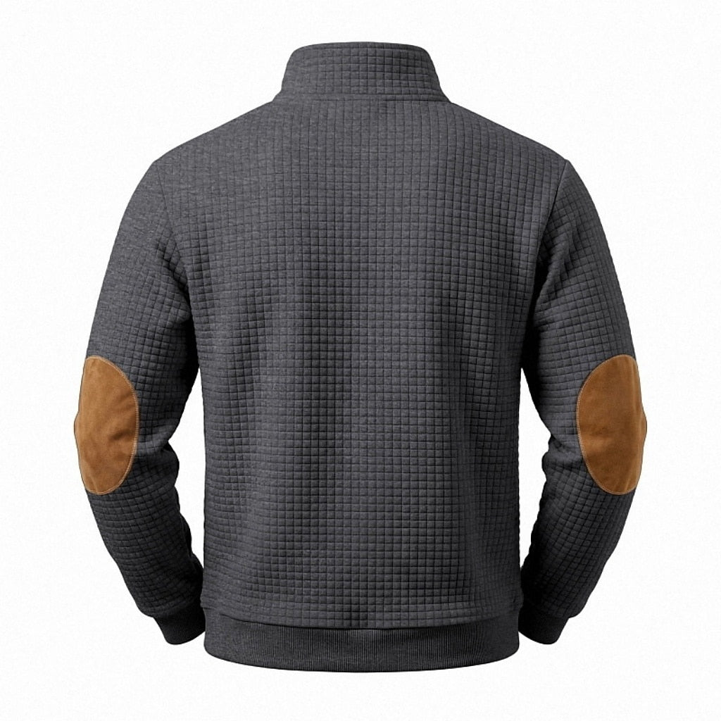 Textured Waffle Quarter Zip Pocket Sweatshirt
