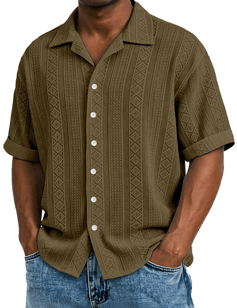 Men's Textured Jacquard Shirt-Short Sleeve Summer Casual