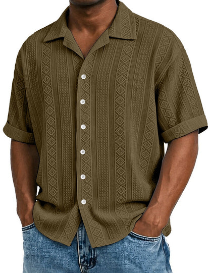 Men's Textured Jacquard Shirt-Short Sleeve Summer Casual