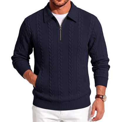 Soft Textured Jacquard Quarter Zip Polo