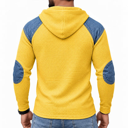 Colorblock Textured Waffle Hooded Henley