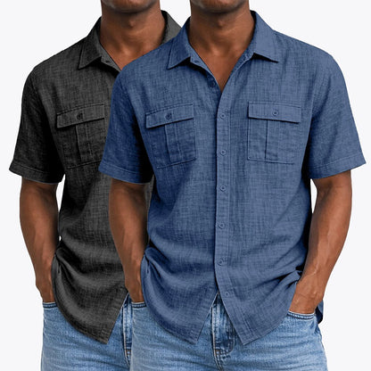 2Pcs Cotton Linen Button-Up Shirts