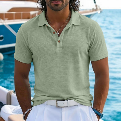 Textured Cotton Linen Polo Shirts