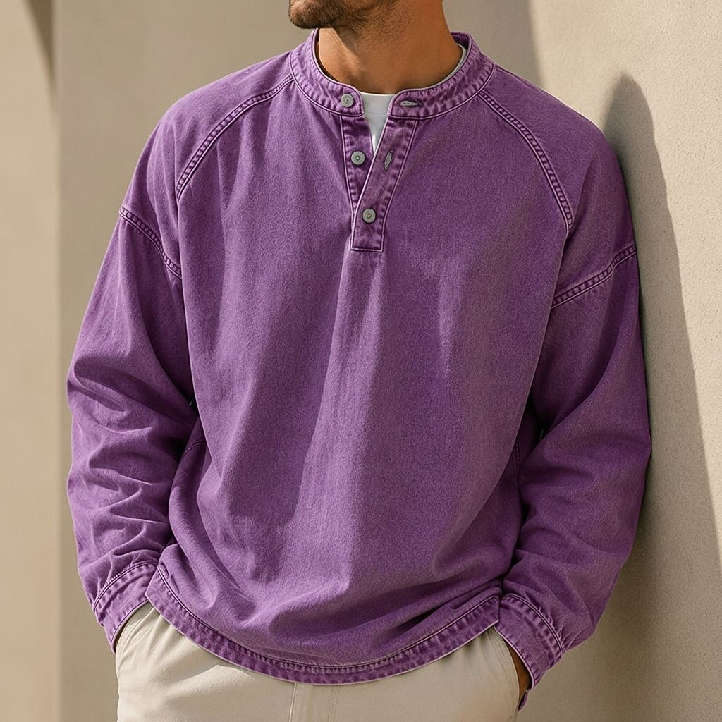 Soft Washed Long Sleeve Henley Shirt