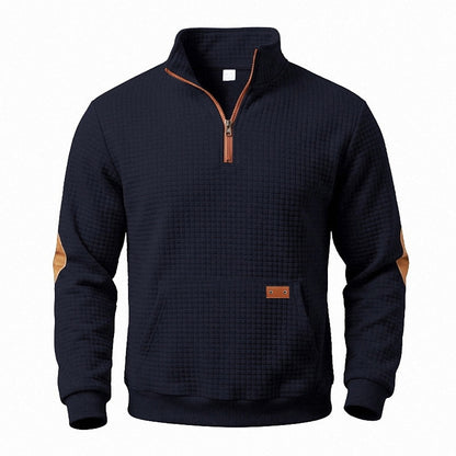 Textured Waffle Quarter Zip Pocket Sweatshirt