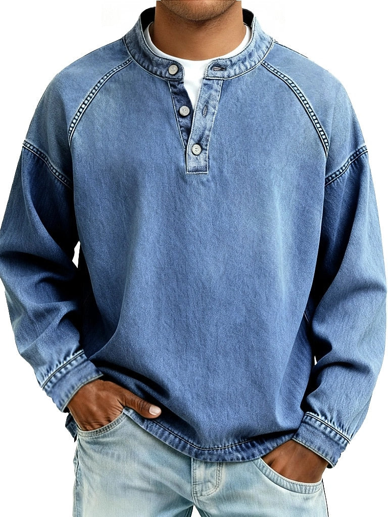 Retro Henley Shirt-100% Cotton Casual Long Sleeve