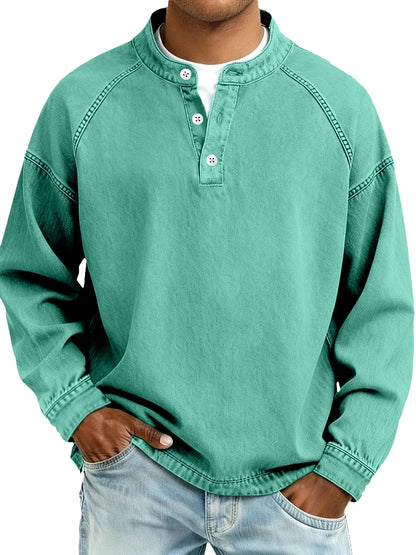 Retro Henley Shirt-100% Cotton Casual Long Sleeve