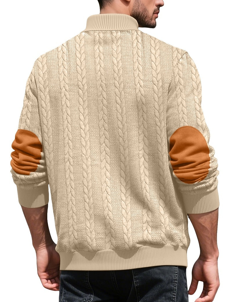 Jacquard Button Up Textured Sweatshirt