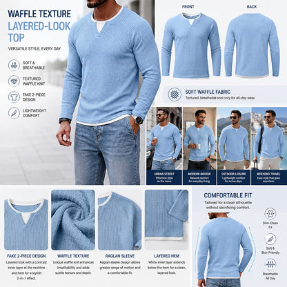 Colorblock V-neck Waffle Henley