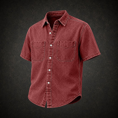 Broken-In Cotton Pocketed Denim Work Shirt