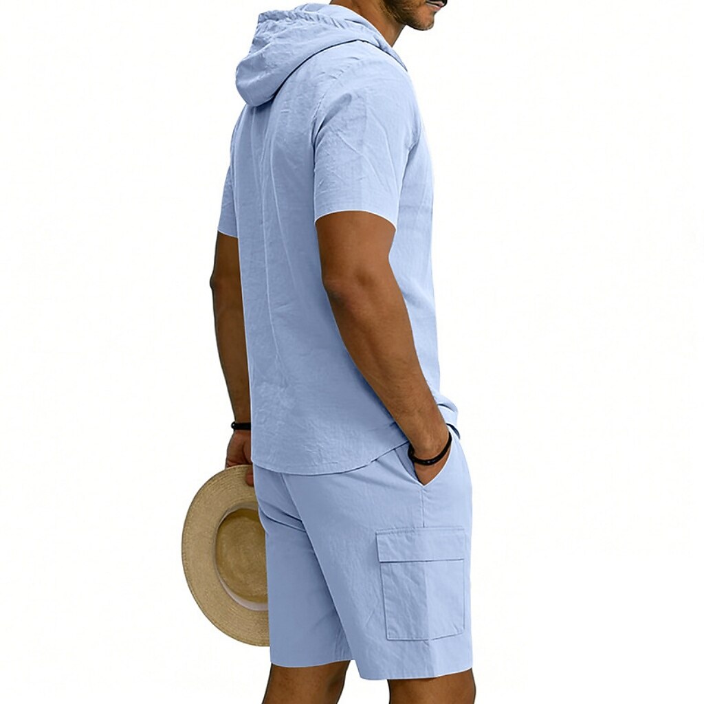 Men's 2-Piece Linen Set-Shirt and Shorts